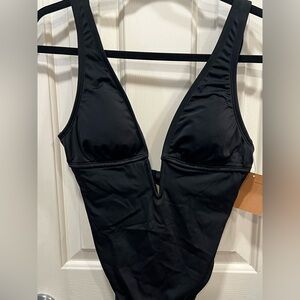 Shade & Shore Black Plunge One-Piece Swimsuit Size XS NWT